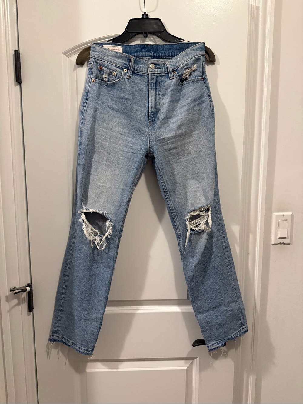 GAP Light Blue Cheeky Straight-Leg High Rise Distressed Jeans
